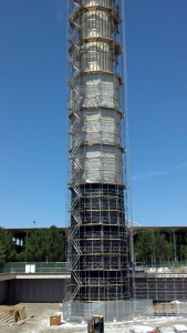 Sound blankets attached tall structure