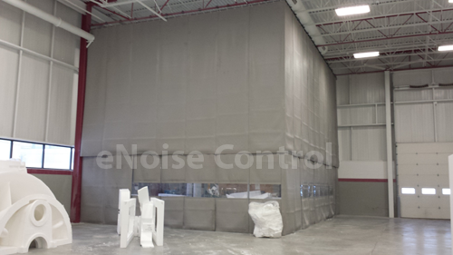 Two Sided Floor to Ceiling Sound Curtain Enclosure with Windows around Grinder