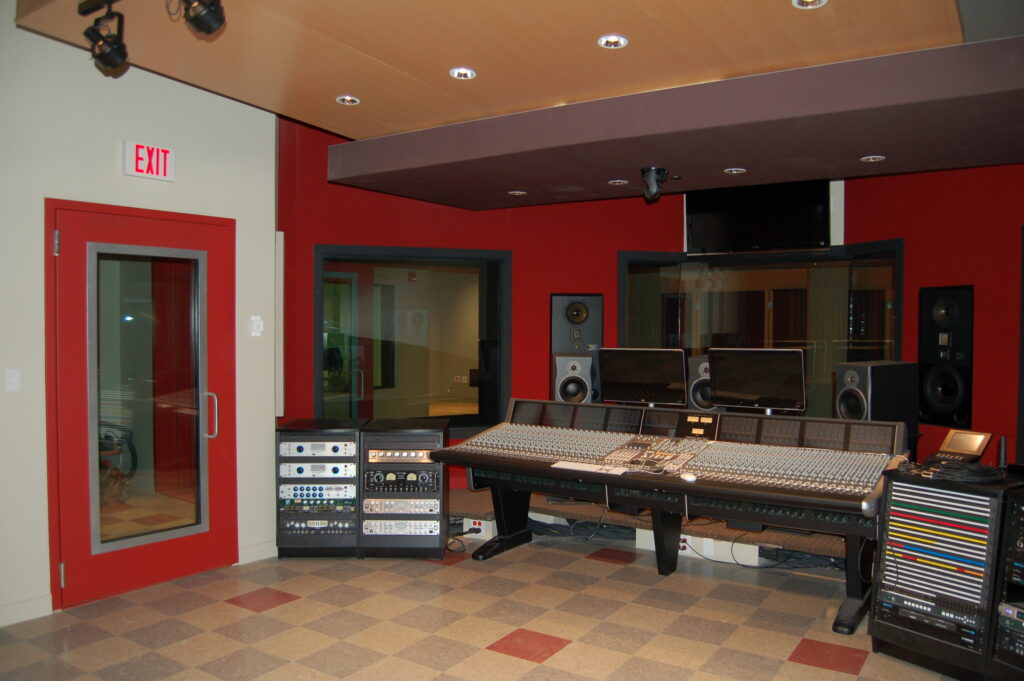 Sound studio application with acoustic rated door and windows